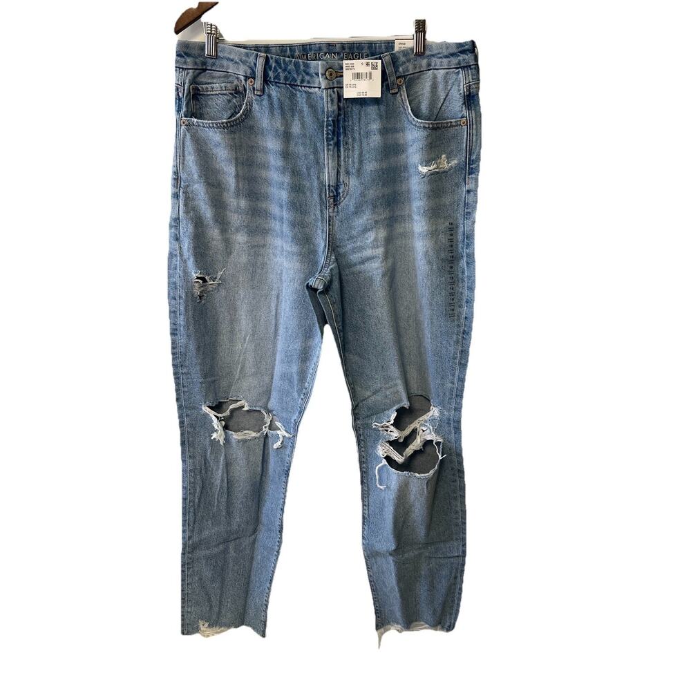 American Eagle Curvy Mom Jeans 18 Long Super High Rise Distressed NWT 37x32